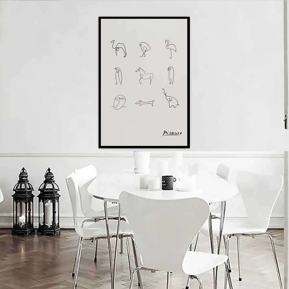GYTRI CGFHJ Pablo Picasso Poster Abstrakte Wandkunst Bild《Einfache Zeichnung von Tieren》von Pablo Picasso Drucke Linien Leinwandgemälde für Wohnkultur 50x80 cm ungerahmt