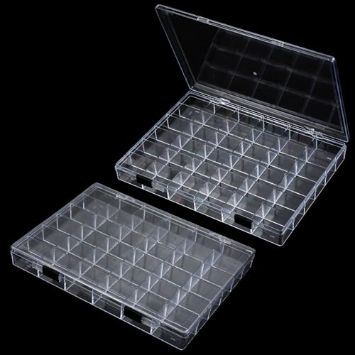 2 Pack 36 Grids Clear Plastic Organizer Box, Large Bead Crafts Storage Organizer Containers Acrylic Jewelry Earring Organizers Case with Dividers for Nails Jewelry Fishing Tackle Beads Rock Collection