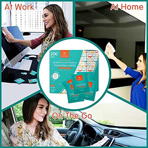 Screen & Electronic Cleaning Wipes | Pre-Moistened Individual Wrapped (6\" x 6\") TV Screen Cleaner, Computer Monitor, Laptop, Lens Wipes (200 Pack)
