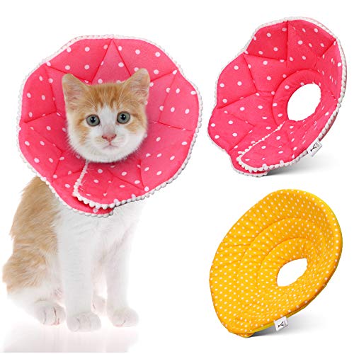 Zomiboo 2 Pieces Pet Recovery Cone Adjustable Dog Cat Cone Collar Stress Relieving Pet Pillow Collar for Puppies Dogs and Cats 7.9 to 9 Inches Neck Circumference in Pink, Yellow (Small)