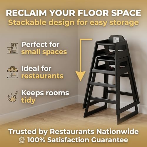 Image of Black Wooden Bar Height Restaurant High Chair - Stackable Rubberwood Dining Chair for Bar Height Tables, Easy-Clean Finish, Commercial Restaurant Seating
