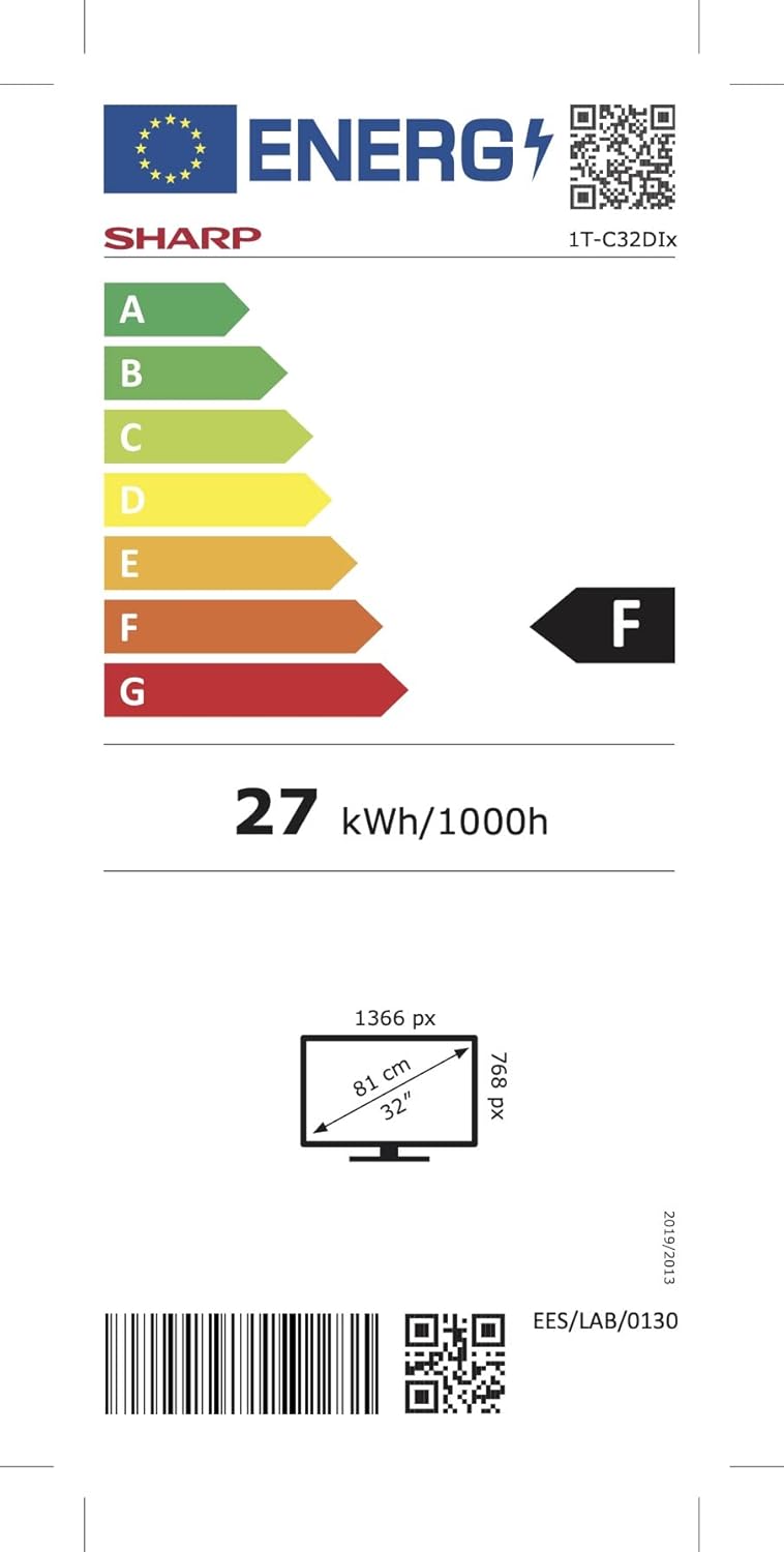 Sharp Aquos 32Di6E 32 Frameless Android 9.0 Smart TV 10 bit HD Ready LED TV, Wi-Fi, DVB-T2/S2, 1366 x 768 Pixels, Nero, suono Harman Kardon, 3xHDMI 2xUSB, 2021 [Classe di efficienza energetica F]