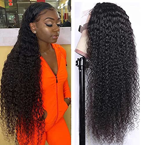 Healthair Curly Lace Front Wigs Brazilian Virgin Human Hair Wigs 9A Unprocessed Jerry Curly Lace Front Wigs Human Hair Wet and Wavy Virgin Human Hair Wigs for Blackwomen(24inch)