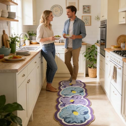 Alfombra de baño floral 120x50 cm antideslizante lavable para hogar 7