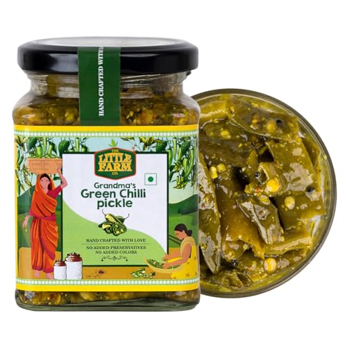Image of THE LITTLE FARM CO Green Chilli Pickle - Hari Mirch ka Achar (250g)| Less Oil Mustard Base Homestyle Tangy Flavour Chilli Pickles | No Added Preservatives, Artificial Colours & Flavours | Traditional Recipe
