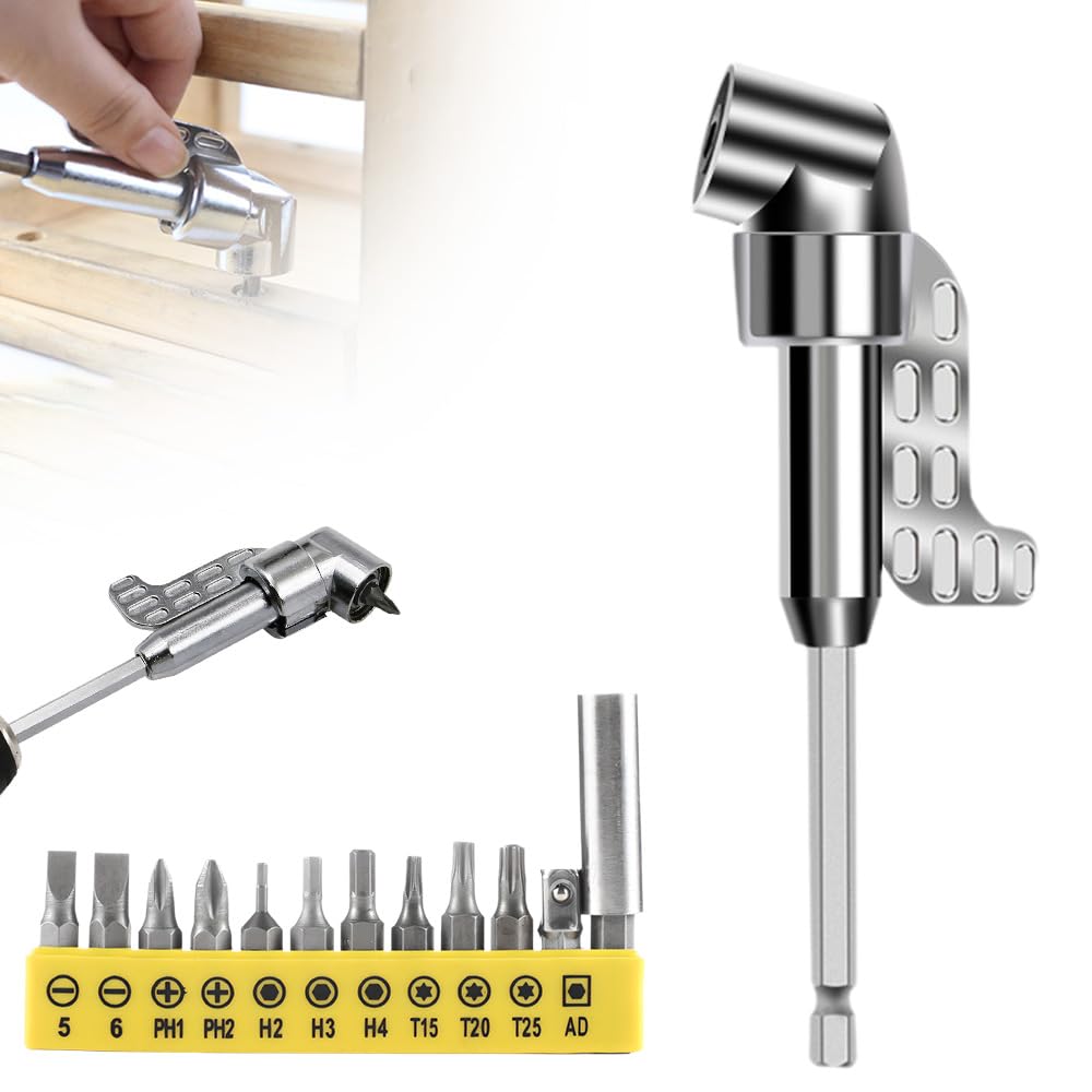 105 Degree Right Angle Drill Adapter, 2025 New Right Angle Head Drill Driver Extension Bit Power Screwdriver Socket Adapter, Corner Tool Screw Hub with Multi-function Bend Screwdriver Bit (Long)