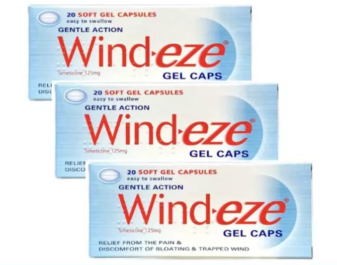 Wind-Eze Gel Capsules 20 (Pack of 3) Simeticone 125mg Fast Relief from Trapped Wind Bloating & Gas Easy to Swallow Anti-Foaming Action Digestive Support for Adults & Teens | Shine
