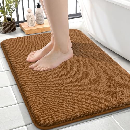 Image of OLANLY Thick Memory Foam Small Bathroom Rugs 24x16, Extra Soft Absorbent Bathroom Mat, Quick Dry Bath Mat, Non-Slip, Machine Washable Carpet for Bathroom, Tub and Shower, Home Decor Accessories, Ochre