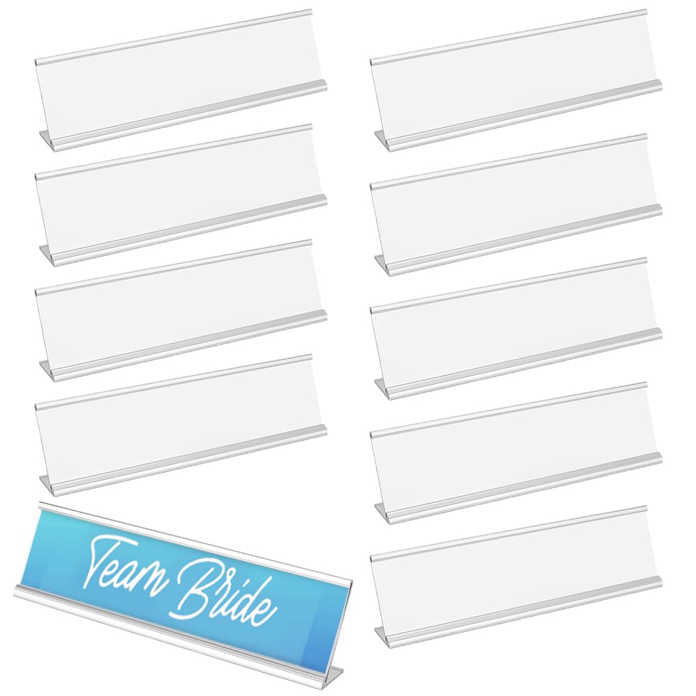 BENECREAT 10 Pcs Aluminum Desk Name Plate Holder, 20x5cm/8x2 Inch Office Name Plate Holder for Office Conference, Meeting Room or Other Business Event, Platinum