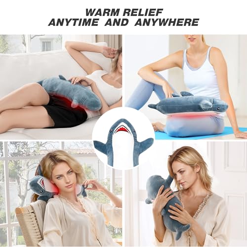 Image of Shark Heating Pad Plush, Cute Heated Stuffed Animal, USB Powered Electric Heating Pad with 3 Heat Levels & Timer, Soft Warm Plush Cushion Gift for Women Teen Girls