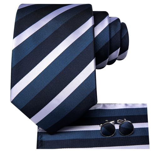 Image of Hi-Tie 70 inches Ties for Men Silk Extra Long Necktie and Pocket Square Cufflinks Set Men Big and Tall Tie Business