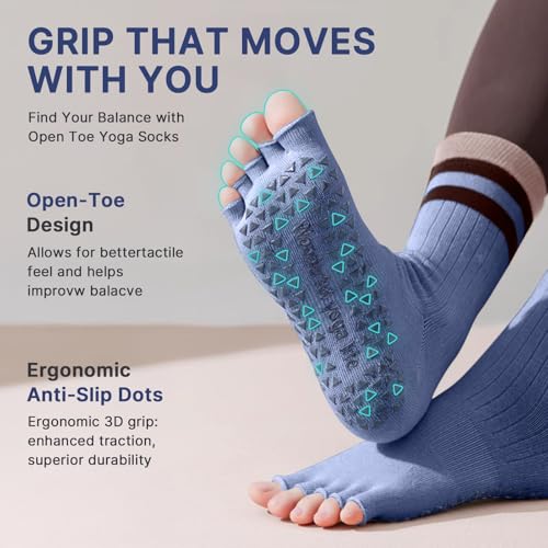 Image of Non Slip Pilates Grip Socks for Women Yoga Barre Knitted Cotton | Full Foot Sticky Silicone,Soft Breathable Comfortable,Durable Washable Anti Skid,Gentle Arch Compression Support