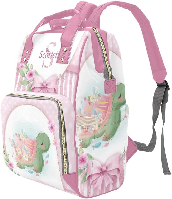 Personalized Diaper Bag Backpack Gift Pink Floral Baby Turtle Cute Versatile Travel Bag: Large Capacity & Multiple Compartments for Everyone