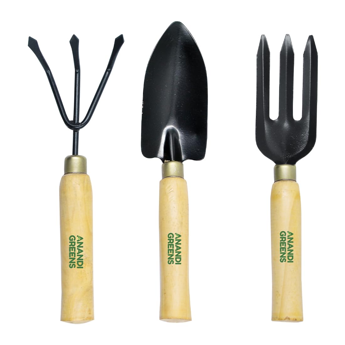 Anandi Greens Heavy Duty Wooden Handle Gardening Tools Set- Big Trowel, Cultivator, Weeder for Home, Terrace Gardening Accessories | Farming Tools (Pack of 3) (B09P3WSKTR) Amazon Price History, Amazon Price Tracker