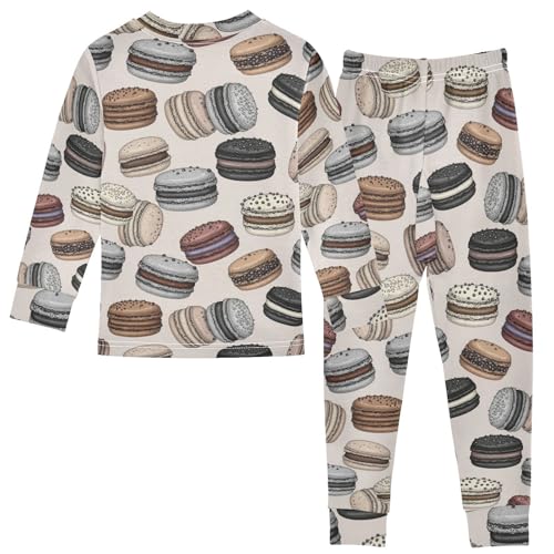 Pajama Sets Long Sleeve Dessert Macaroon Pattern Print Soft Comfy Sleepwear 2 Piece PJS 3-8T3