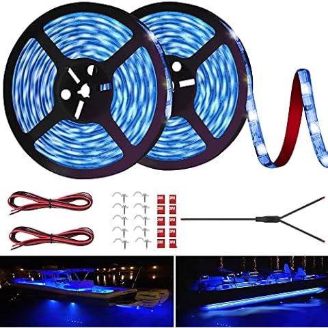 LED Boat Strip Lights, 32.8FT Marine Pontoon Led Lights, Waterproof Boat Interior Light, Under Gunnel Lights, Boat Deck Light, Night Fishing Lights, Good for Pontoon Bass Fishing Yacht Kayak (Blue) Cover