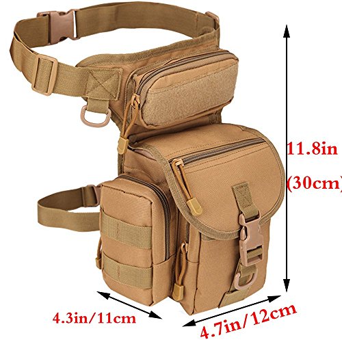 Rullar Multi-Purpose Hiking Waist Fanny Pack Tactical Military Drop Leg Bag Running Backpack Outdoors Camping Motorcycle Bike Cycling Pouch Shoulder Bag Khaki - Image 2