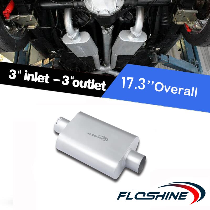 Image of Floshine Universal Mufflers Dual Chamber 3 inch inlet /3 inch outlet overall 17 inch Performance Automotive Muffler Exhaust FH43040