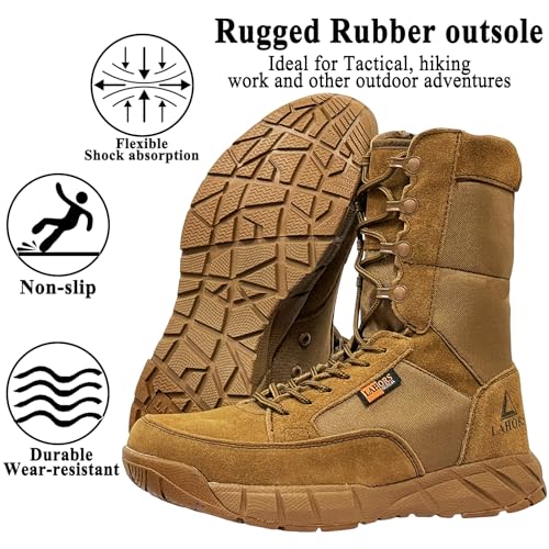 Image of Lightweight Mens Tactical Shoes Combat Boots Coyote Brown Boots Military Training Lace Up Outdoor Hiking Breathable Army Shoe Side Zipper