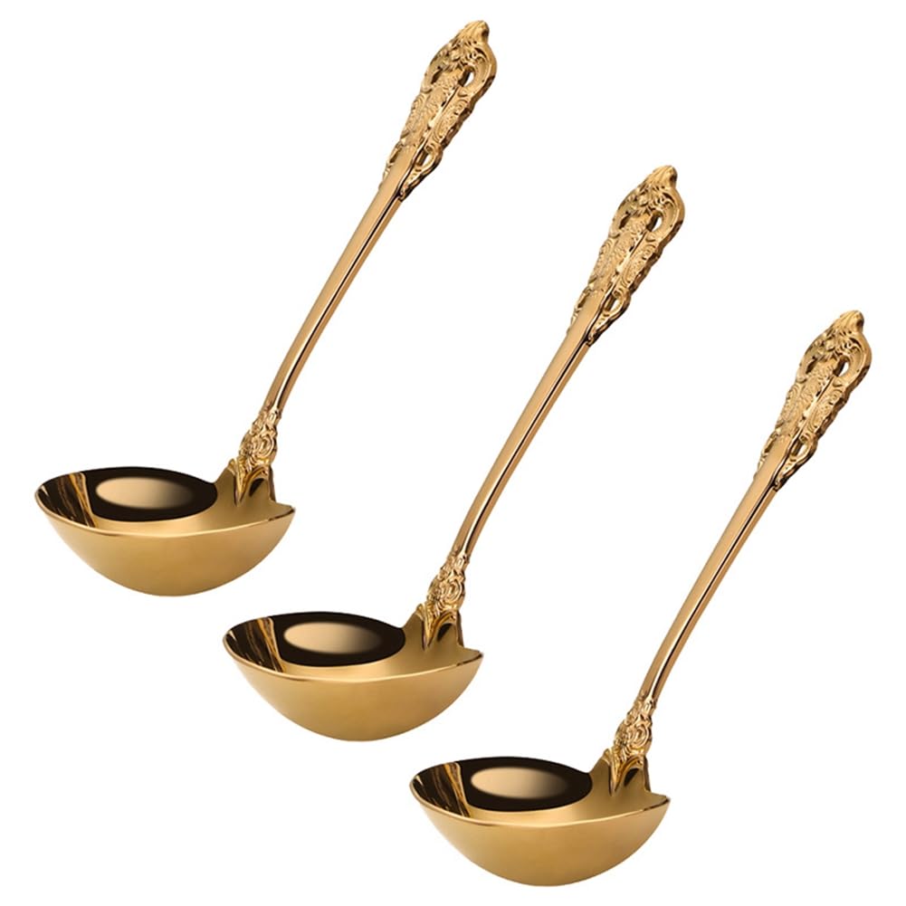 Hndhbfgrt 3X 304 Stainless Steel Soup Ladle Cooking Tool Kitchen Accessories Gold Scoop Tablewares Gold Plated Soup Serving Spoon
