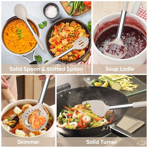 Image of TeamFar Kitchen Utensils Set of 8, Silicone Utensils Kitchen Tools Set
