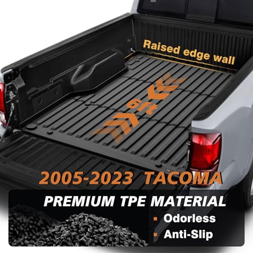 Image of TripleAliners Truck Mat Compatible with 2005-2023 Toyota Tacoma 6FT Accessories, Truck Bed Mat Heavy Duty Custom Fit All Weather Protection TPE Pickup Liner