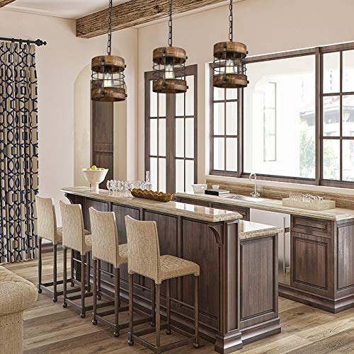 Wochos Retro Industrial Metal And Wood Chandelier 1-Light Round Cage Pendant Light Fixture For Kitchen Island Foyer Hallway Bar Dining Room Restaurant thumb #4