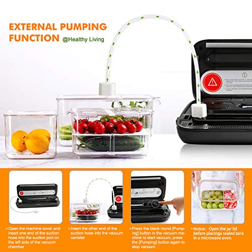 Vacuum Sealer Machine for Food- Automatic Food Sealer for Food Savers w/Starter Kit with 25 Pcs Vacuum Bags , Compact Design with Dry & Moist Food Modes and Led Indicator Lights , Free Your Hands and Easy to Clean(Black)