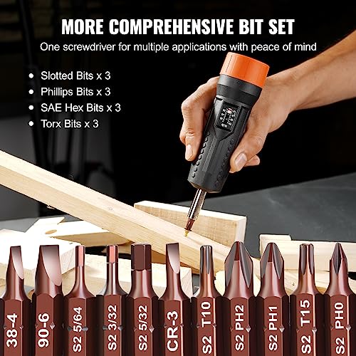 Image of VEVOR 1 /4 inch Drive Torque Screwdriver Wrench Set | 10-70 in-lbs Torque Adjustment Range | 1 in-lb Increment Torque Screwdriver | Driver Bits Set with View Window, 12 Bits & Case, Magnetic Function