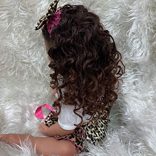 Muñeca Reborn Realista 22 pulg Negra Silicona miniatura 4