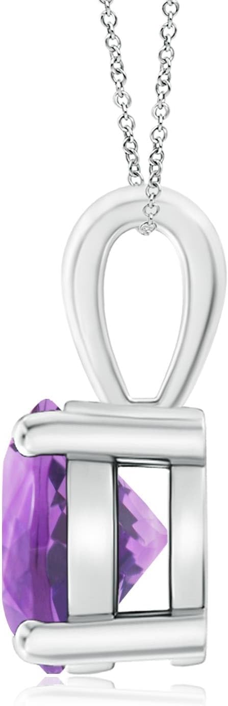 Angara Round Amethyst Solitaire Necklace in Sterling Silver/14K Solid Gold/Platinum | Natural Prong-Set Amethyst Pendant for Women | February Birthday, Purple Gemstone Jewelry Gift - Image 3