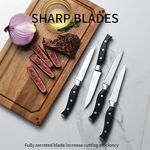 image for Steak Knives Set of 4 - Enowo Serrated Steak Knife Set - Carving Knife