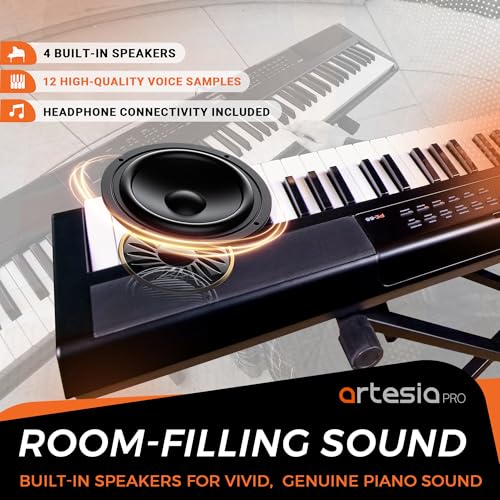 Image of Artesia PE-88 Arranger Keyboard Piano with Full Size Velocity Sensitive Keys - 88 Key Semi-Weighted Keyboard Workstation - Portable Electric Piano Keyboard with 137 Voices & 100 Backing Track Styles