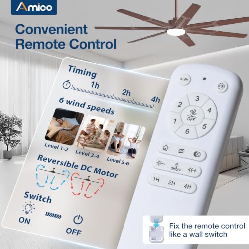 Image of Amico 72 Inch Ceiling Fans with Lights and Remote, Brown and Wood Grain