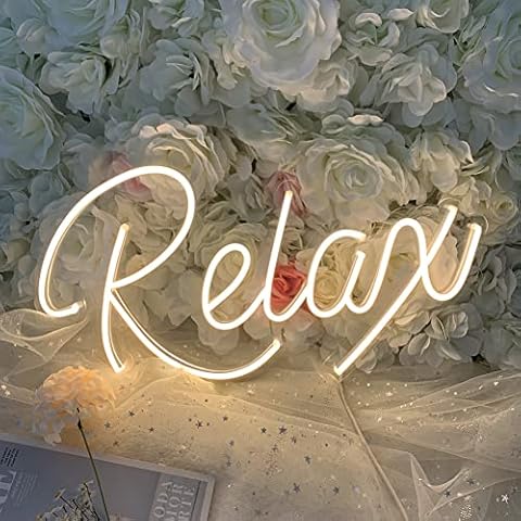 Relax Neon Sign with Dimmable Switch, LED Neon Relax Sign for Wall Decor, Bathroom, Bar, Warm White Neon Light for Kids Room Gaming Room, Mothers Day Gifts, 43x24cm Cover