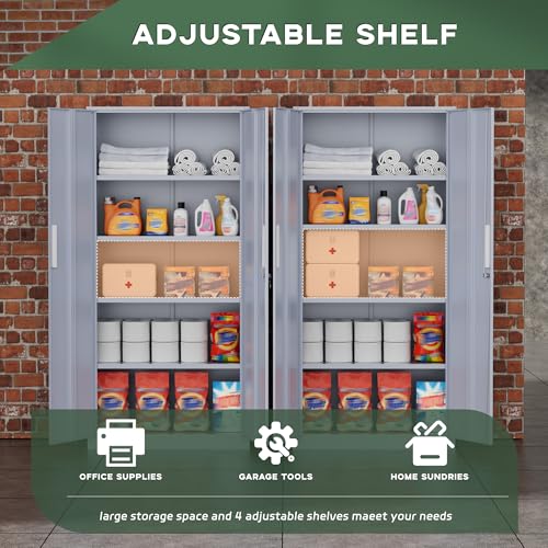 Image of Greenvelly Metal Storage Cabinet,72 inch Locking Metal Garage Storage Cabinet with Doors and 4 Adjustable Shelves, Lockable Steel Cabinet for Home Office, Garage, Shop, School (Dark Grey 32 inch W x 16 inch D)
