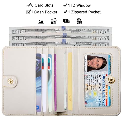 Image of Itslife Women's Rfid Blocking Small Compact Bifold Leather Pocket Wallet Ladies Mini Purse with id Window (White)