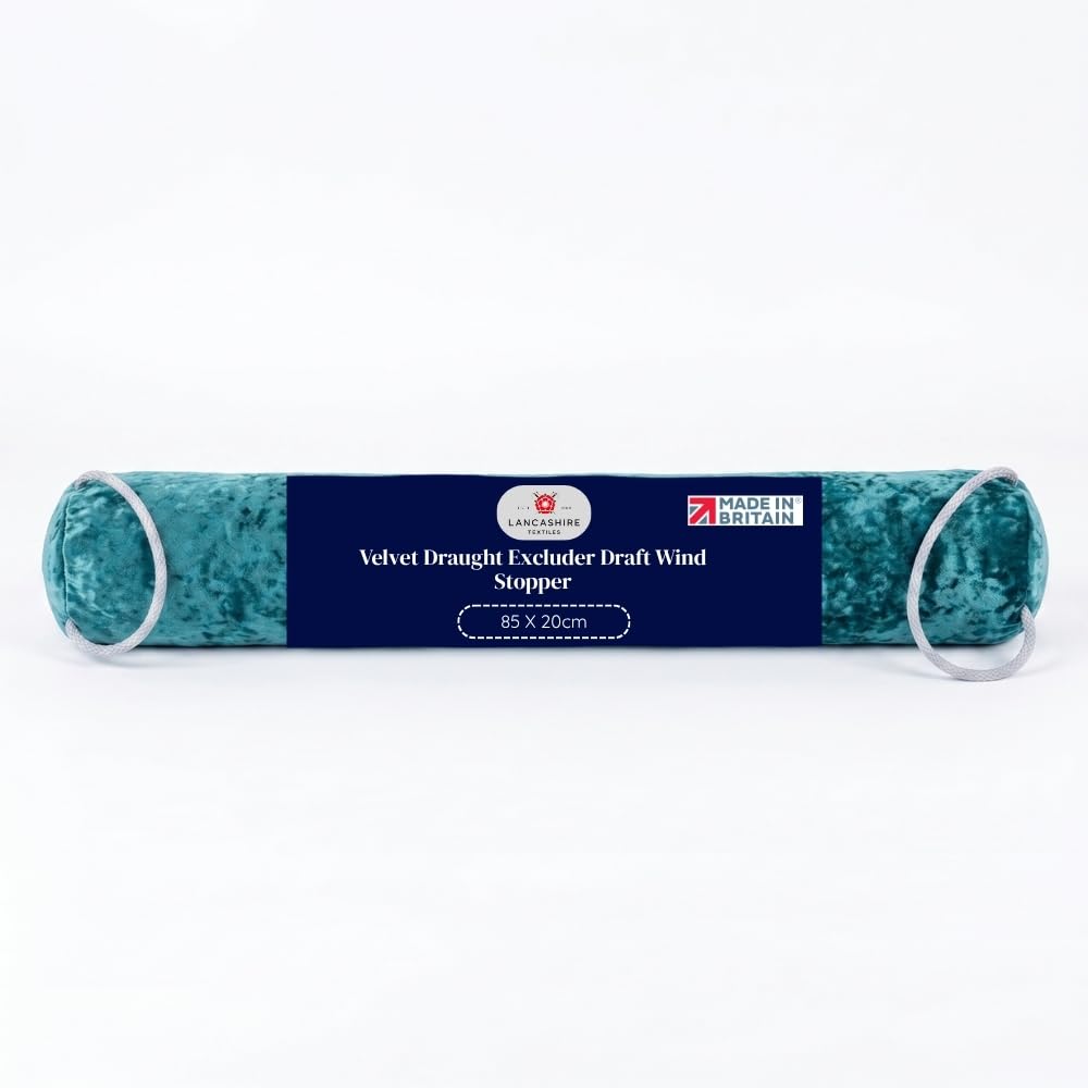 Lancashire Textiles Velvet Draught Excluder Draft Wind Stopper Door and Window Guard Efficient Energy Insulator, Weighed Fabric – Hollow Filled Door Draft Excluder [Turquoise; 85 X 20cm] — image 1