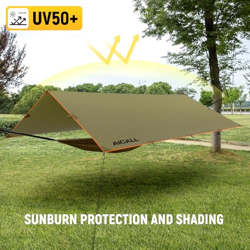 Waterproof Camping Tarp 10 x 10ft Survival Tent Backpacking Portable Tarp Multifunctional Anti-UV Shelter for Outdoor (Mud Green) - Image 6