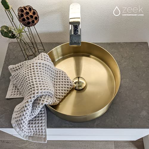 Zeek Stainless Steel Gold Bathroom Sink Above Counter Modern Vessel Basin Pvd Nano Coating 14" Round Sink With Pop Up Drain #TOP3