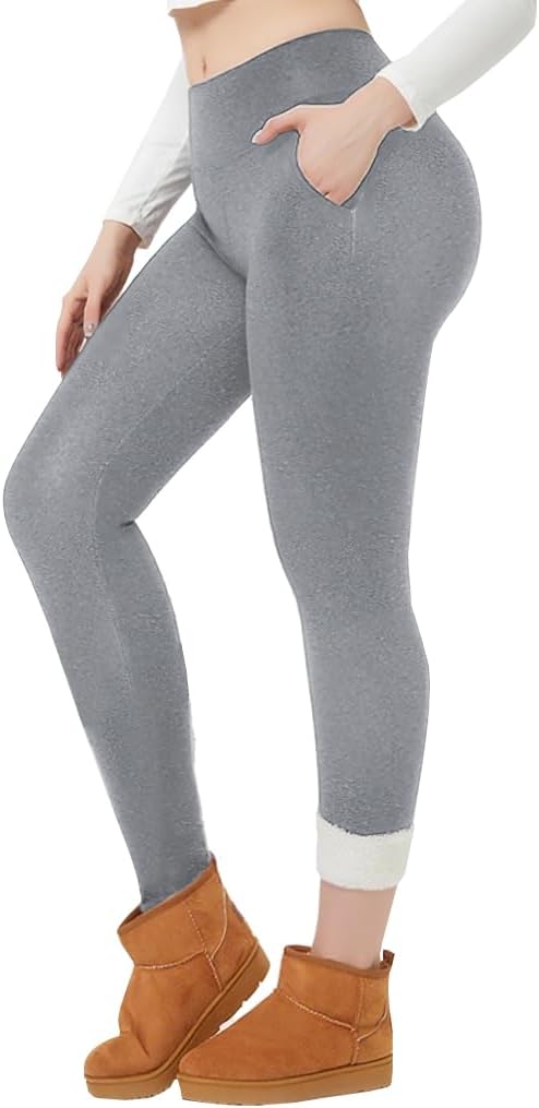 Fleece Lined Yoga Pants - High Waisted 4-Way Stretch Thermal for Winter Running & Gym