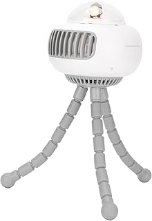 WOOXGEHM Portable Fan, Small Stroller Fan with Flexible Tripod Clip for Baby, USB Rechargeable and 4 Step Speed, 130 Degree Auto Cranking, for Travel, Car Seat, Camping and Bedroom(White)