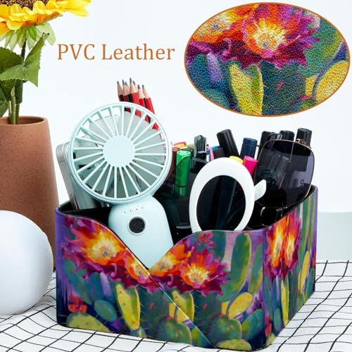Boîte de rangement rectangulaire et porte-stylos cactus violets
