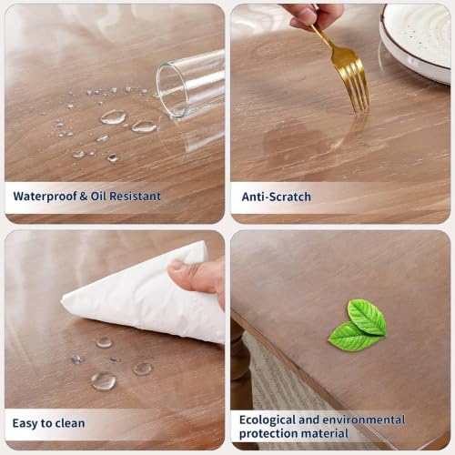 Image of Sleep Nature's Transparent PVC Table Cover - Clear Waterproof Table Protector for 4 & 6 Seater Dining Table, Office Desk, Thick Heavy Duty Tablecloth, Spill-Proof, Easy to Clean 2 MM 30x54 inch