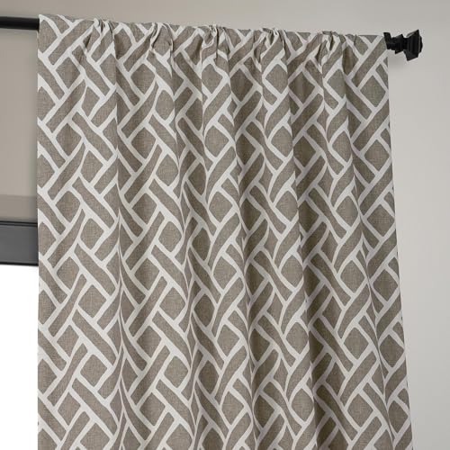 Image of HPD Half Price Drapes Modern Geometric Printed Curtains 96 Inches Long Luxury Cotton Curtains (1 Panel) Room Darkening Curtains for Bedroom & Living Room, 50W x 96L, Crosshatch Geometrical Taupe