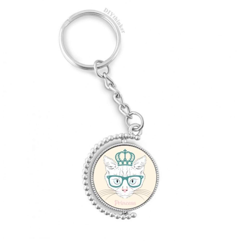 Porte-keyholder chat blanc princesse couronne rotatif multicolore