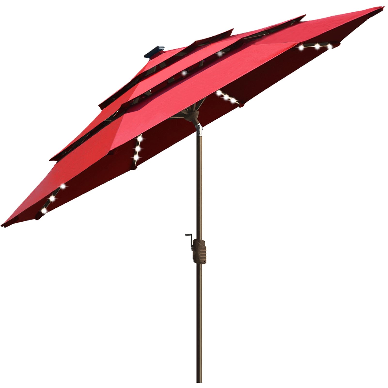 EliteShade USA 10-Year-Non-Fading Solar 9ft 3 Tiers Market Umbrella with 80 LED Lights Patio Umbrellas Outdoor Table with Ventilation,Logo Red