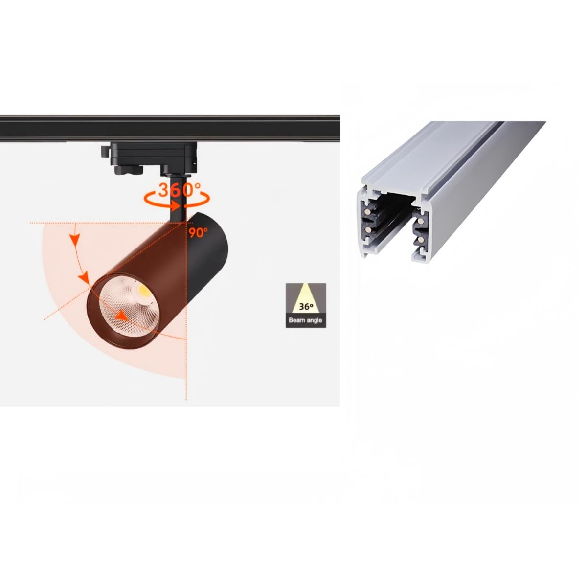 ONSSI Spot LED 30 W pour rail triphasé à 4 fils (blanc froid, 6000 k), noir haute luminosité, spot LED COB de plafond, éclairage de salle de séjour