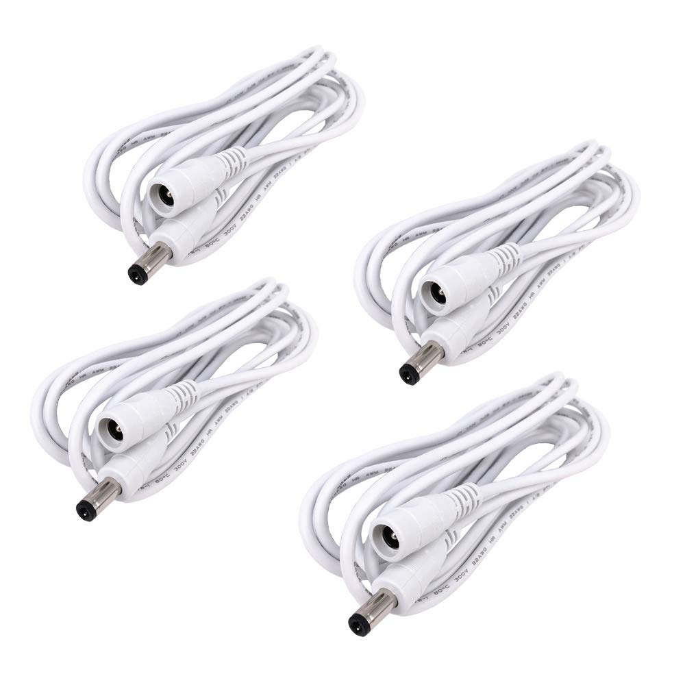 4pcs/pack2m/6.56ft White 5.5mm x 2.5mm DC Plug Extension Cable DC Extension Cable Cord with Male to Female 5.5mm x 2.5mm Connectors DC Power 12V 5.5mm x 2.5mm Barrel Male Plug Connector