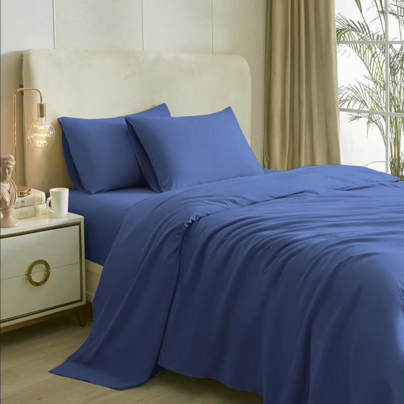 Image of Naksh Bedsheet for Double Bed King Size Plain 300 TC with 2 Pillow Covers | 300 Thread Count | Soft, Breathable Fabric Built for Daily Use | Bed Sheet Double Bed | Mid Blue |